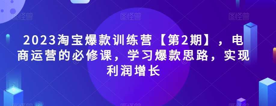 #原创 2023淘宝爆款训练营【第2期】,电商运营的必修课,学习爆款思路,实现利润增长