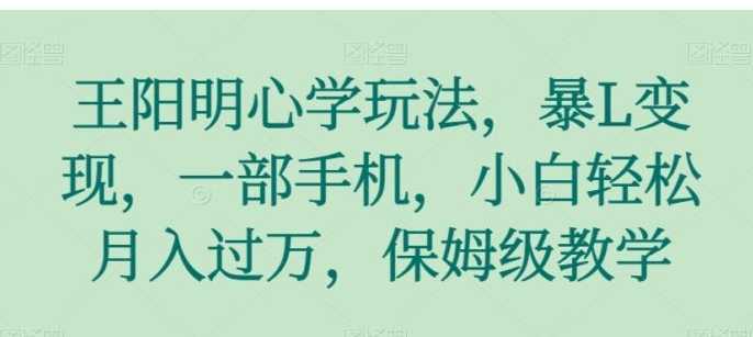 王阳明心学玩法，暴L变现，一部手机，小白轻松月入过万，保姆级教学【揭秘】