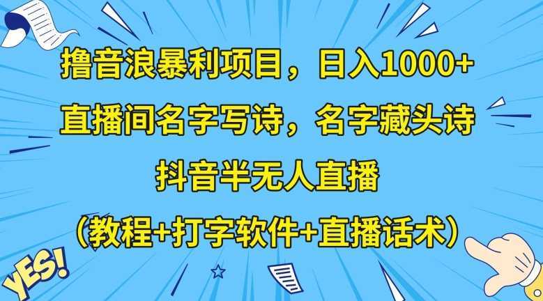 撸音浪暴利项目，日入1000+，直播间名字写诗，名字藏头诗，抖音半无人直播【揭秘】