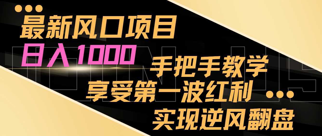 最新风口项目，日入1000，手把手教学，享受第一波红利，实现逆风翻盘
