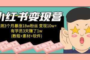 小红书变现营:实测3个月涨18w粉丝 变现10w+有学员3天赚1w(教程+素材+软件)