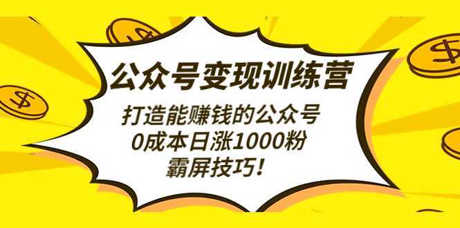 公众号变现训练营打造能赚钱的公众号，0成本日涨1000粉，霸屏技巧