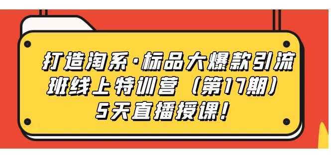 打造淘系·标品大爆款引流班线上特训营5天直播授课!