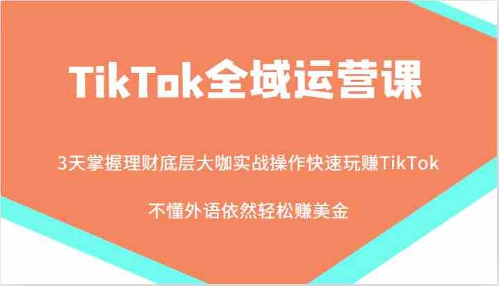 TikTok全域运营课，大咖实战操作快速玩赚TikTok，不懂外语依然轻松赚美金！