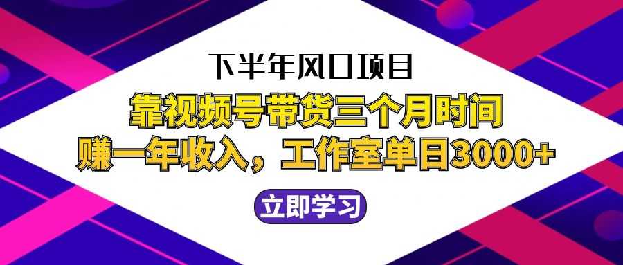 下半年风口项目，靠视频号带货三个月时间赚一年收入，工作室实测单日3…