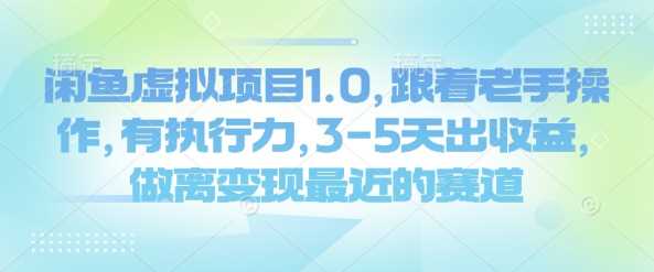 闲鱼虚拟项目1.0，跟着老手操作，有执行力，3-5天出收益，做离变现最近的赛道