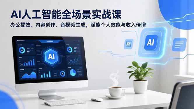 AI人工智能全场景实战课,办公提效、内容创作、音视频生成,赋能个人效能与收入倍增
