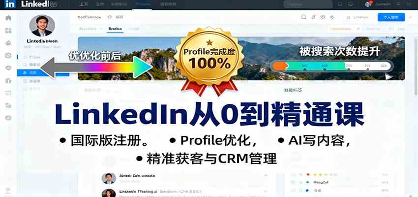 LinkedIn从0到精通课：国际版注册，Profile优化，AI写内容，精准获客与CRM管理