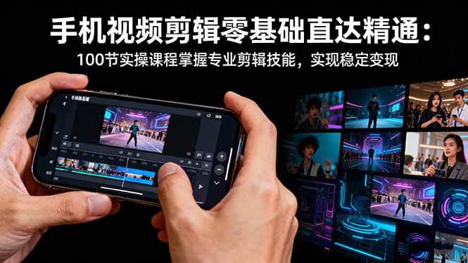 手机视频剪辑零基础直达精通：100节实操课程掌握专业剪辑技能，实现稳…