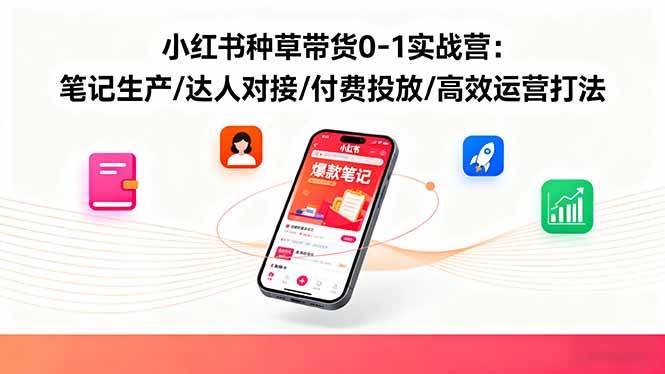 小红书种草带货0-1实战营:笔记生产/达人对接/付费投放/高效运营打法