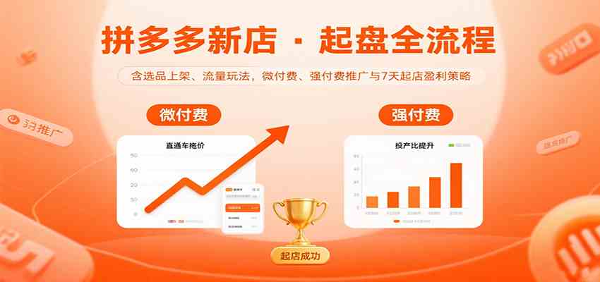 拼多多新店起盘全流程，含选品上架、流量玩法，微付费、强付费推广与7天起店盈利策略