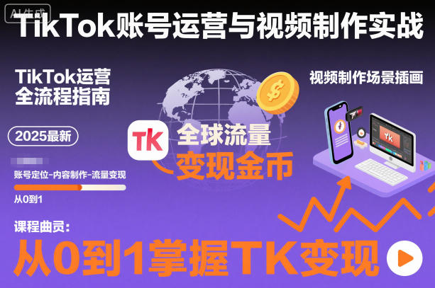 2025最新TikTok账号运营与视频制作实战全流程，从0到1掌握TK变现