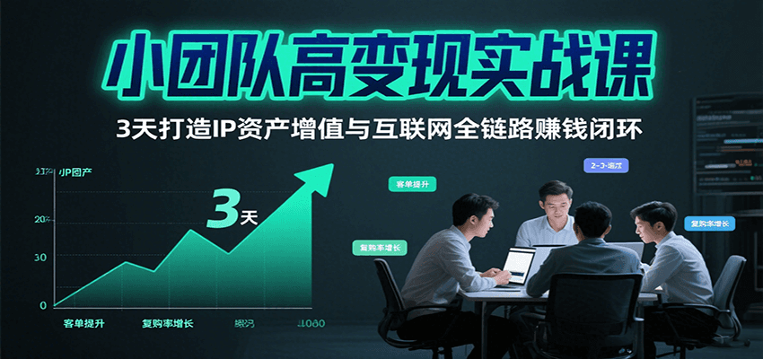 小团队高变现实战课，3天打造IP资产增值与互联网全链路赚钱闭环