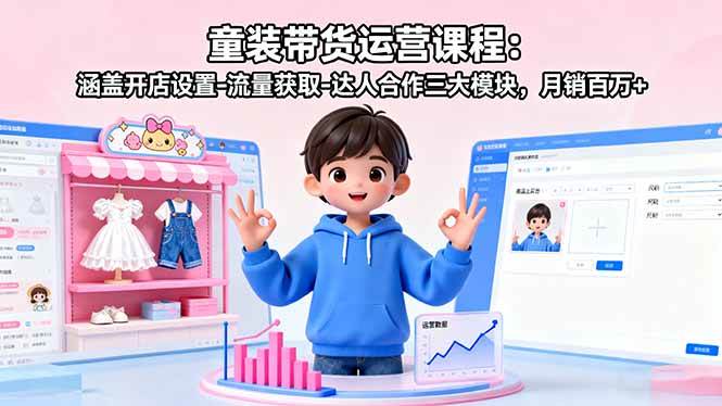 童装带货运营课程：涵盖开店设置-流量获取-达人合作三大模块，月销百万+