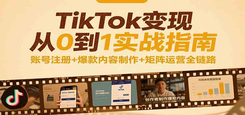 TikTok变现从0到1实战指南：账号注册+爆款内容制作+矩阵运营全链路
