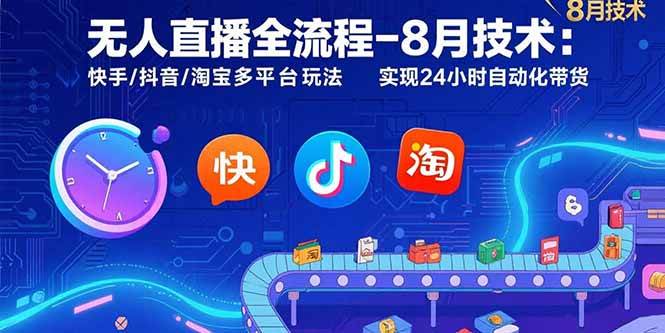 无人直播全流程-8月技术：快手/抖音/淘宝多平台玩法 实现24小时自动化带货