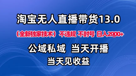 淘宝无人直播13.0，公域私域技术，不封号，不违规布局下半年旺季赛道，日入1K+【揭秘】
