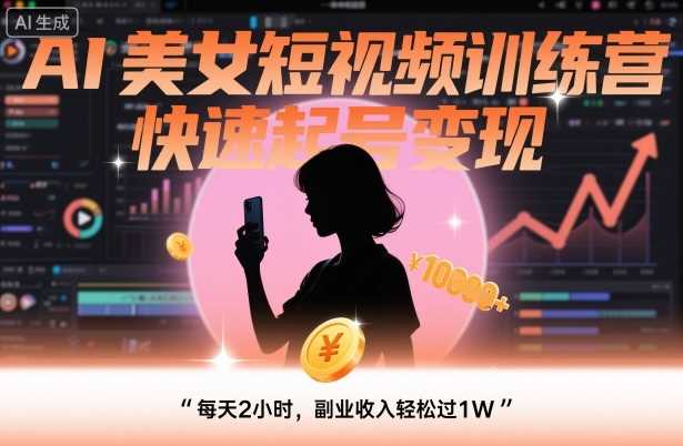 AI美女短视频训练营，快速起号变现，每天2小时，副业收入轻松过1W