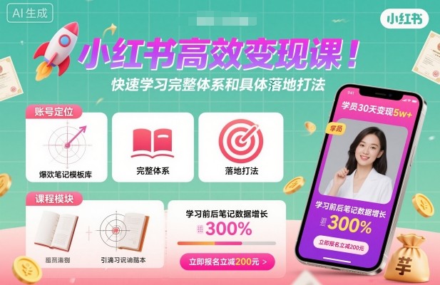 小红书高效变现课，快速学习小红书完整体系和具体落地打法