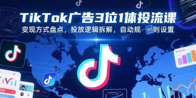 TikTok广告3位1体投流课，变现方式盘点，投放逻辑拆解，自动规则设置