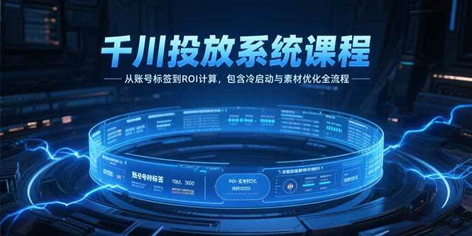 千川投放系统课程，从账号标签到ROI计算，包含冷启动与素材优化全流程