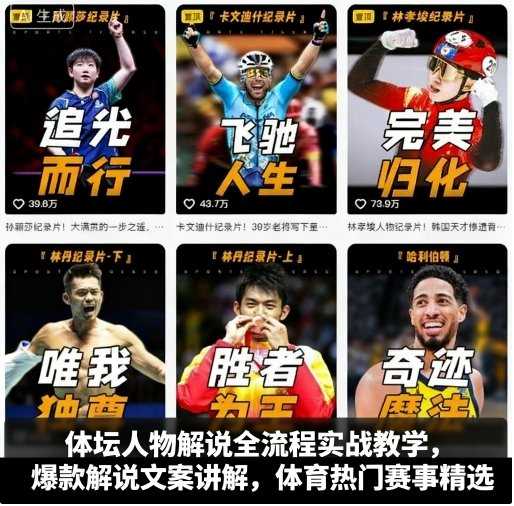 体坛人物解说全流程实战教学，爆款解说文案讲解，体育热门赛事精选