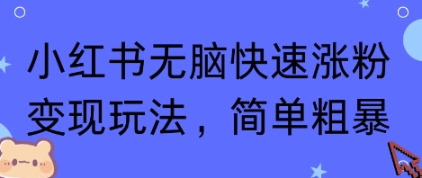 小红书无脑快速涨粉变现玩法，简单粗暴