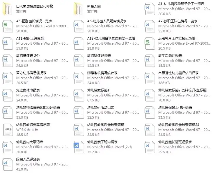 1200套幼儿园常用表格模板-幼儿园卫生保健后勤膳食安全管理幼儿测评家园联系表【电商热销806】