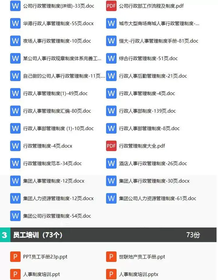 756份人事行政管理制度资料大全-工作职责表格清单员工培训工作总结电子资料文件【电商热销876】