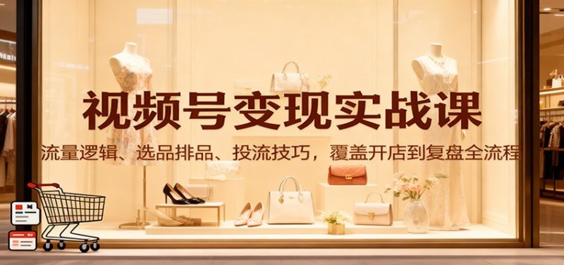 新手视频号变现实战课【外面售价598】：流量+选品+流量，覆盖26开店到复盘全流程