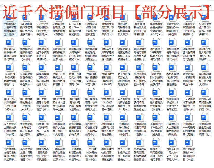 1000个冷门捞偏门小本创业小项目【无水印绝密版】总有一款适合你