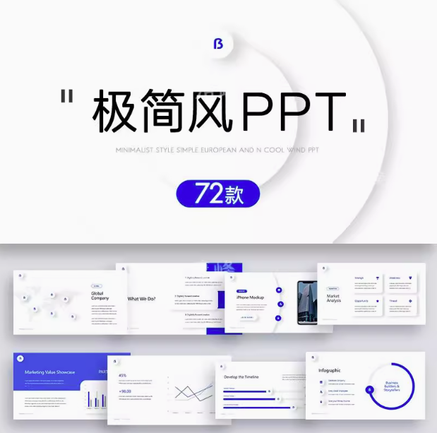 72套极简风PPT模板-极简ppt模板简约商务高级感年终中工作总结述职报告演讲动态模版【电商热销635】