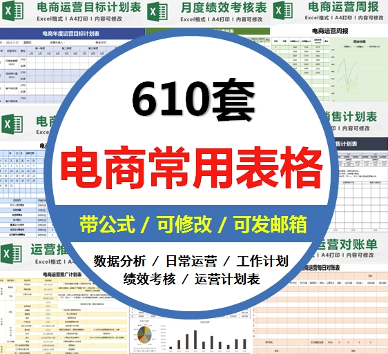 610套电商常用表格大全-电商运营管理数据分析年度报表Excel表格【电商热销993】
