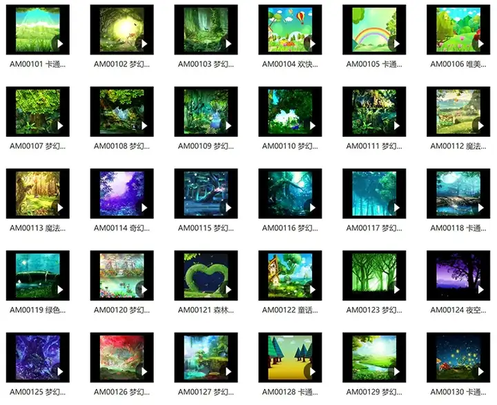 120款卡通森林背景视频-梦幻神秘卡通森林树儿童话剧表演出晚会仙境舞台LED背景视频素材【电商热销613】