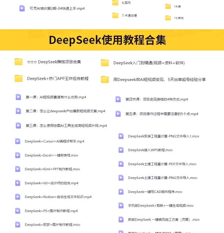 DeepSeek AI视频制作教程+短视频全套技能自学课程，从入门到精通素材【电商热销992】