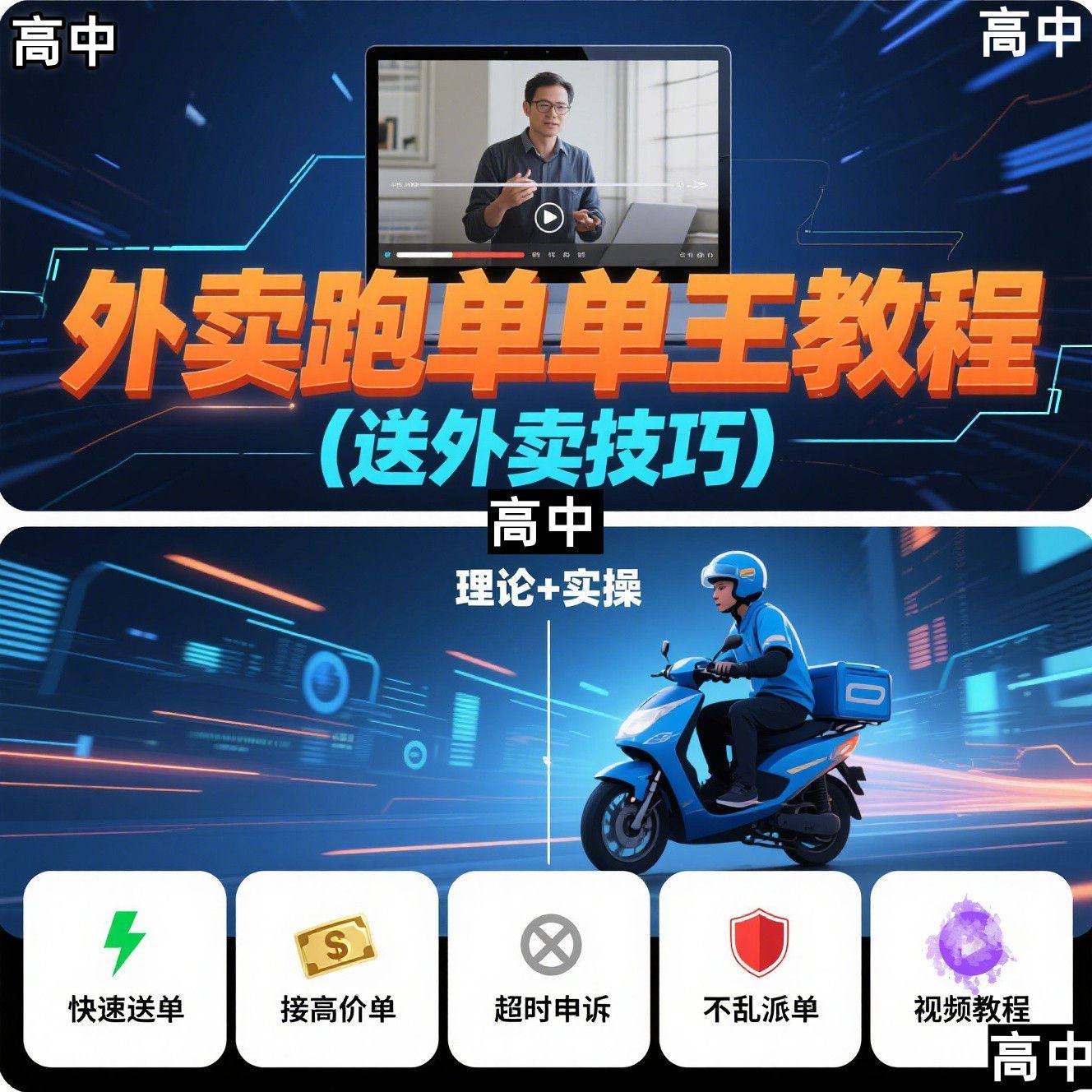 外卖员跑外卖教程抢单王教程送外卖技巧视频教程讲解高中课程【电商热销955】