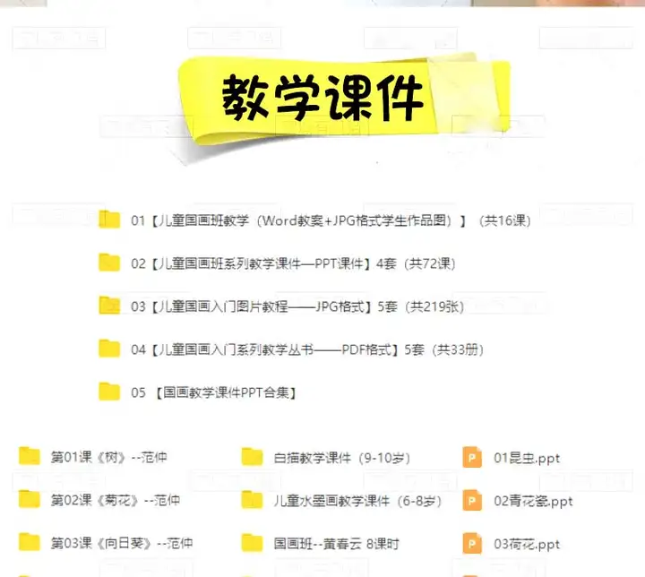 9套幼少儿童国画入门基础视频教程-创意美术课件ppt培训教案材电子版【电商热销651】