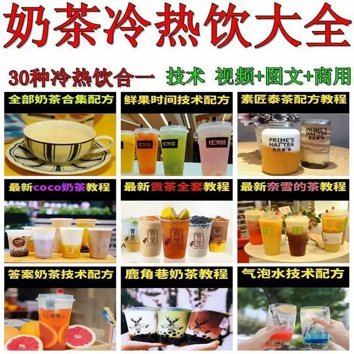 奶茶热饮配方资料教程大全-奶茶冷热饮品鲜榨果汁果蔬汁气泡水甜品贡茶制作商用技术配方教程【电商热销669】