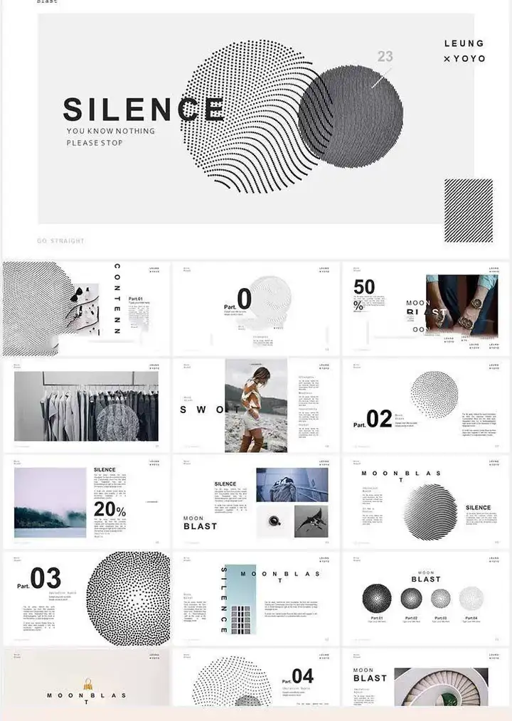 100套极简抽象艺术感PPT模版素材-极简高级感创意毕业答辩作品集工作总结汇报活动策划简约PPT模板【电商热销648】