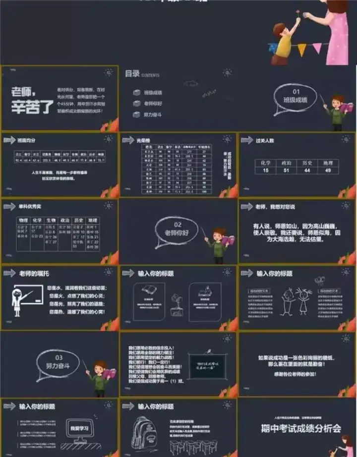 32款考试成绩总结分析PPT模板-中小学教师学校考试成绩质量分析会PPT模板【电商热销711】