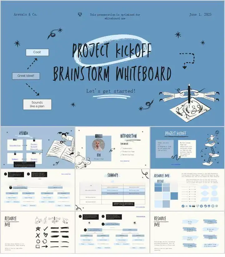 10000套粗线条卡通插画PPT模板-粗线条卡通插画PPT模版个人简历项目汇报简介绍毕业答辩教学课件【电商热销784】