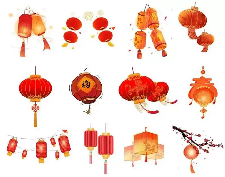 76款新年灯笼素材-新年春节手绘灯笼PNG免扣素材喜庆装饰传统中国风红色装饰元素【电商热销711】
