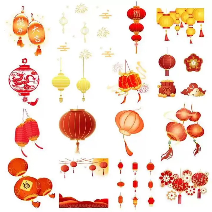 76款新年灯笼素材-新年春节手绘灯笼PNG免扣素材喜庆装饰传统中国风红色装饰元素【电商热销711】