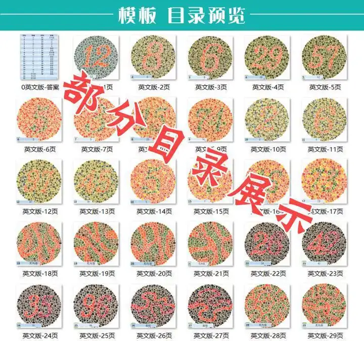 1000+张色弱色盲检测图册-检查色觉色弱色盲检测图册电子版测试卡图谱素材图片含答案素材【电商热销669】