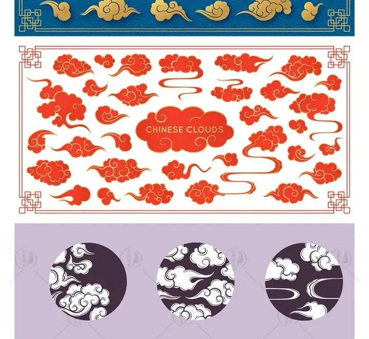 112款国风图案矢量设计素材-中国风金色祥云纹图案新款中式古典元素装饰 Psd分层和Ai矢量素材【电商热销619】