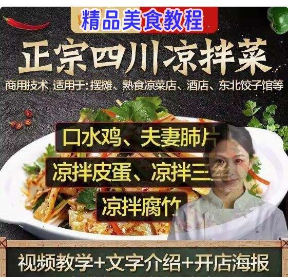正宗四川凉拌菜教程资料-凉菜调料配方凉拌菜秘制商用小吃卤菜技术商用视频教程【电商热销627】