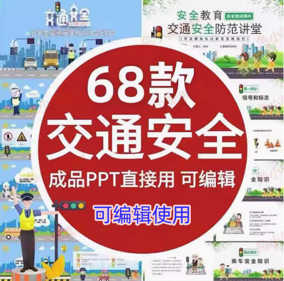 68款交通安全PPT模版【可编辑直接用】高初中小学儿童交通安全教育课件PPT模板【电商热销533】