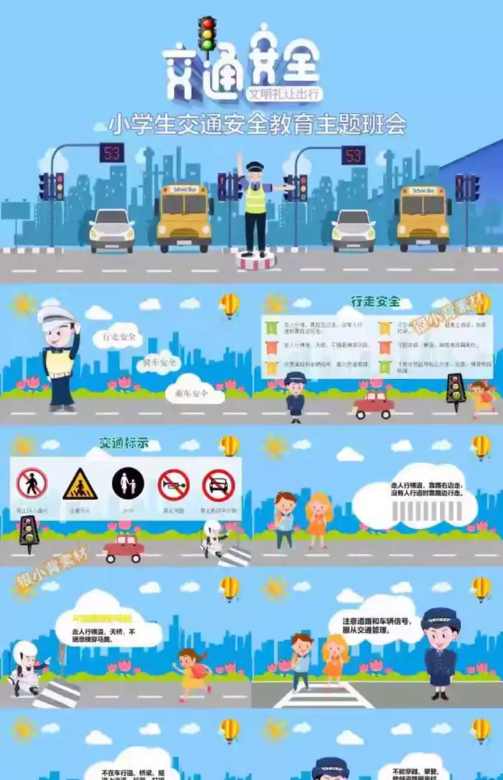 68款交通安全PPT模版【可编辑直接用】高初中小学儿童交通安全教育课件PPT模板【电商热销533】
