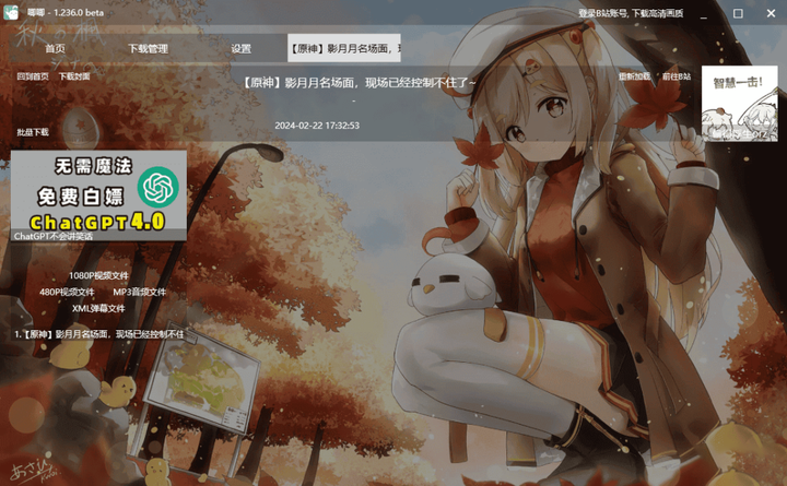 B站视频下载器v1.236.0，小巧好用可以下载1080p高清视频