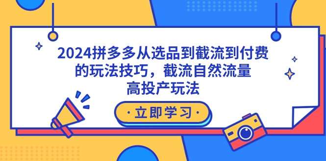 2024最新拼多多高手玩法操作教学课程，从选品到截流到付费，截流自然流+高投产玩法